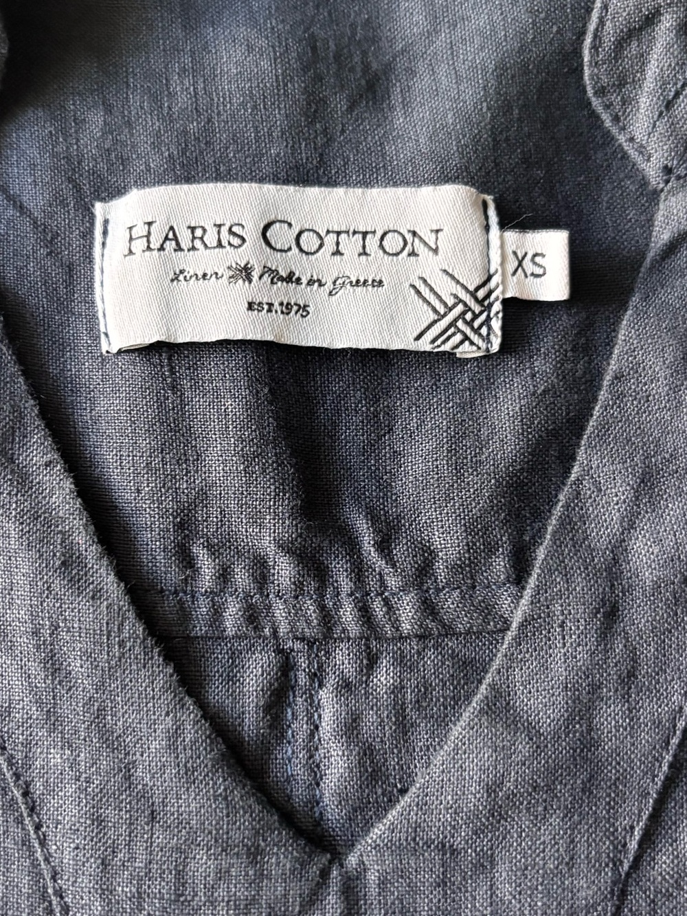 Haris Cotton 100% Linen Dark Gray Dress Pockets Made in Greece Women's Size XS-M - Picture 3 of 10